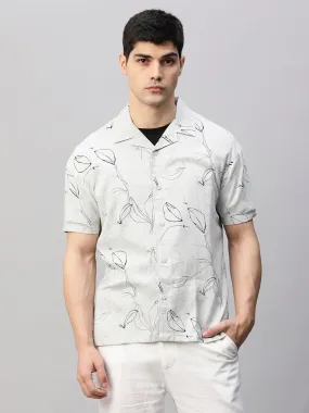 Mens Cuban Collar Printed Casual Shirt