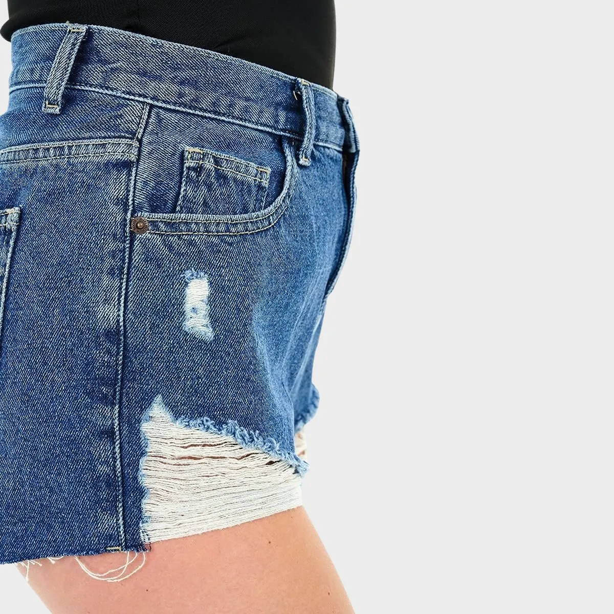 Mid Blue Distressed Denim Shorts