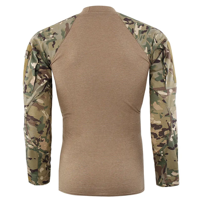 Military Stand Collar Split Joint Breathable Men's T-shirt