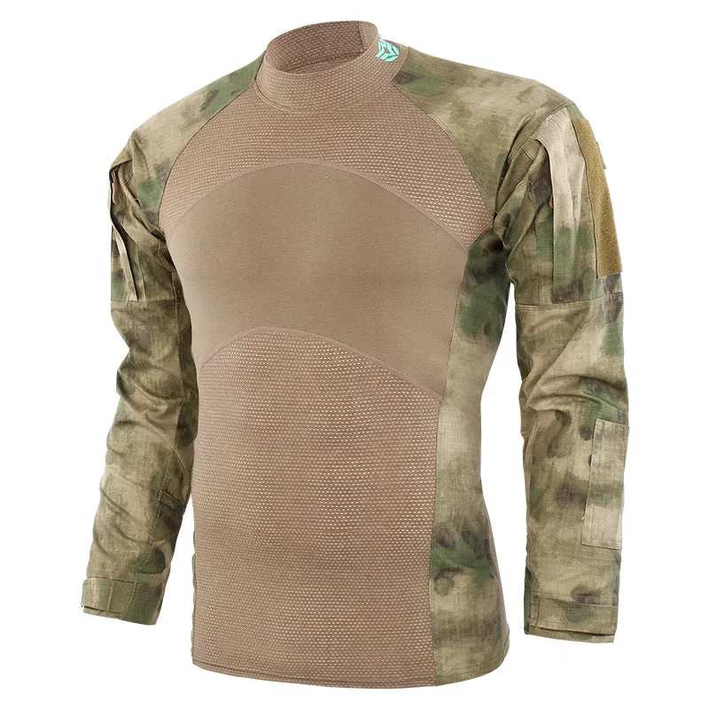 Military Stand Collar Split Joint Breathable Men's T-shirt