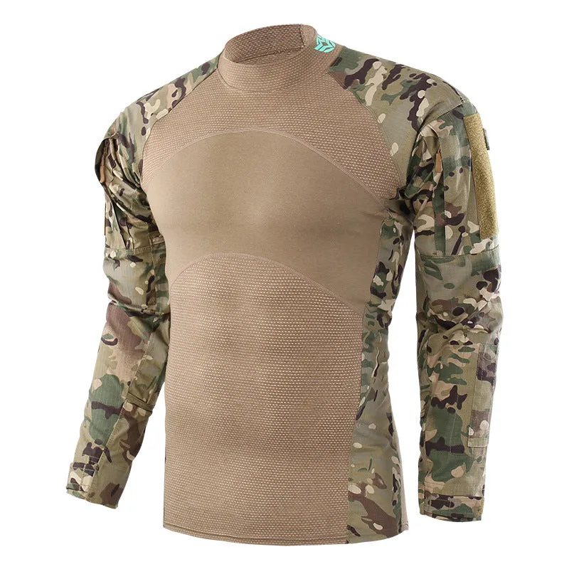 Military Stand Collar Split Joint Breathable Men's T-shirt