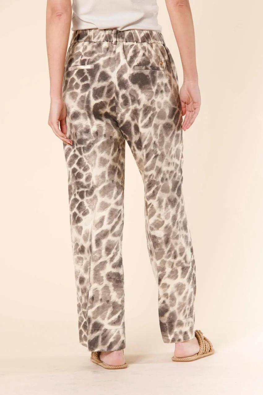 New York Cozy Straight pantalone chino jogger donna in tencel e lino con pattern giraffa straight fit