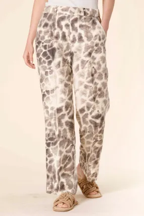 New York Cozy Straight pantalone chino jogger donna in tencel e lino con pattern giraffa straight fit