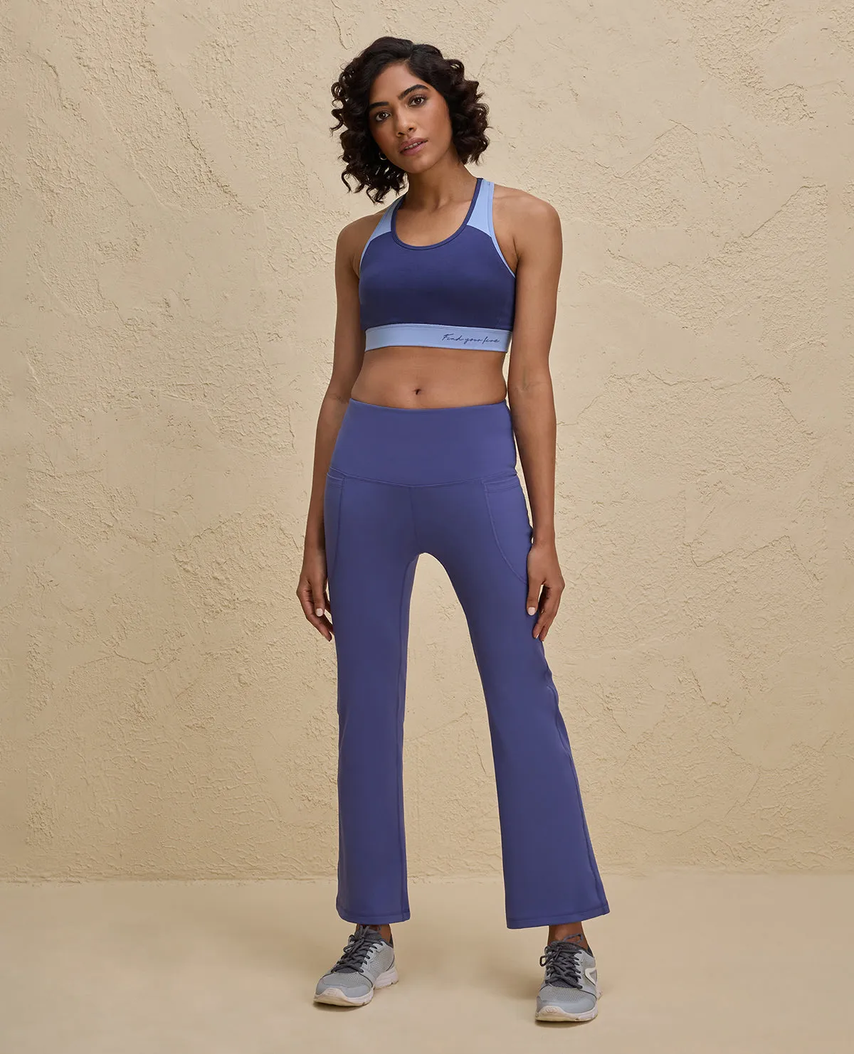 Nykd By Nykaa Essential Breathable Cotton Slip On Color Block Sports Bra -NYK904-Blue