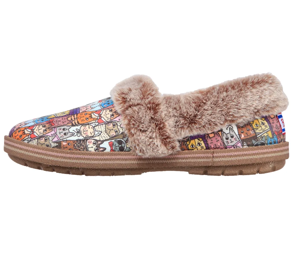 Womens Casual Slippers, SKECHERS BOBS TOO COZY-CHIC CAT, 33347-MLT, Beige, Textile - Comfortable Everyday Footwear