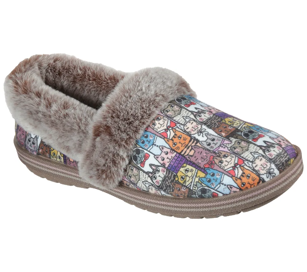 Womens Casual Slippers, SKECHERS BOBS TOO COZY-CHIC CAT, 33347-MLT, Beige, Textile - Comfortable Everyday Footwear