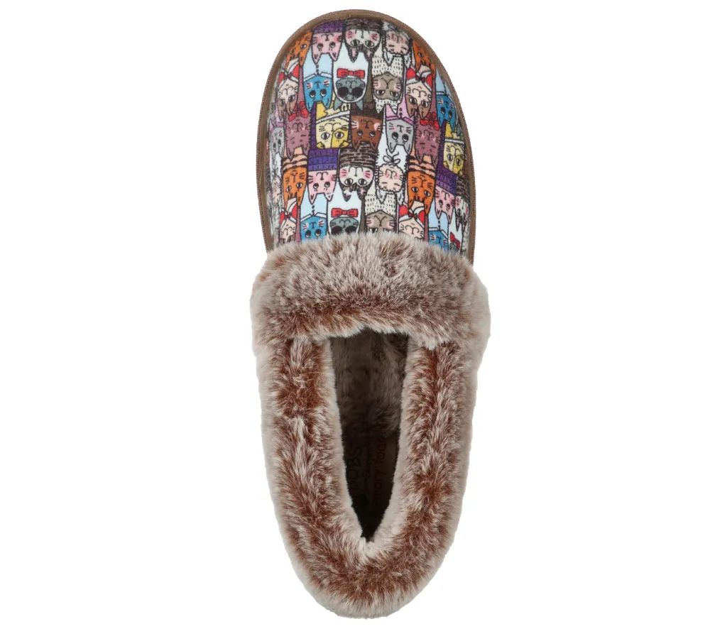 Womens Casual Slippers, SKECHERS BOBS TOO COZY-CHIC CAT, 33347-MLT, Beige, Textile - Comfortable Everyday Footwear