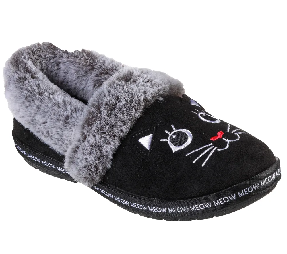 Papuci casual, dama, SKECHERS BOBS TOO COZY-MEOW PAJAMAS 33355-BLK negru, piele ecologica