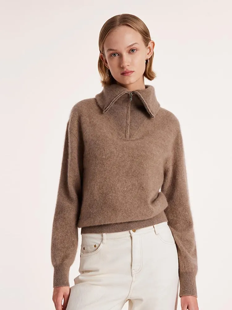 Premium Zippered Lapel Womens Sweater in Pure Cashmere