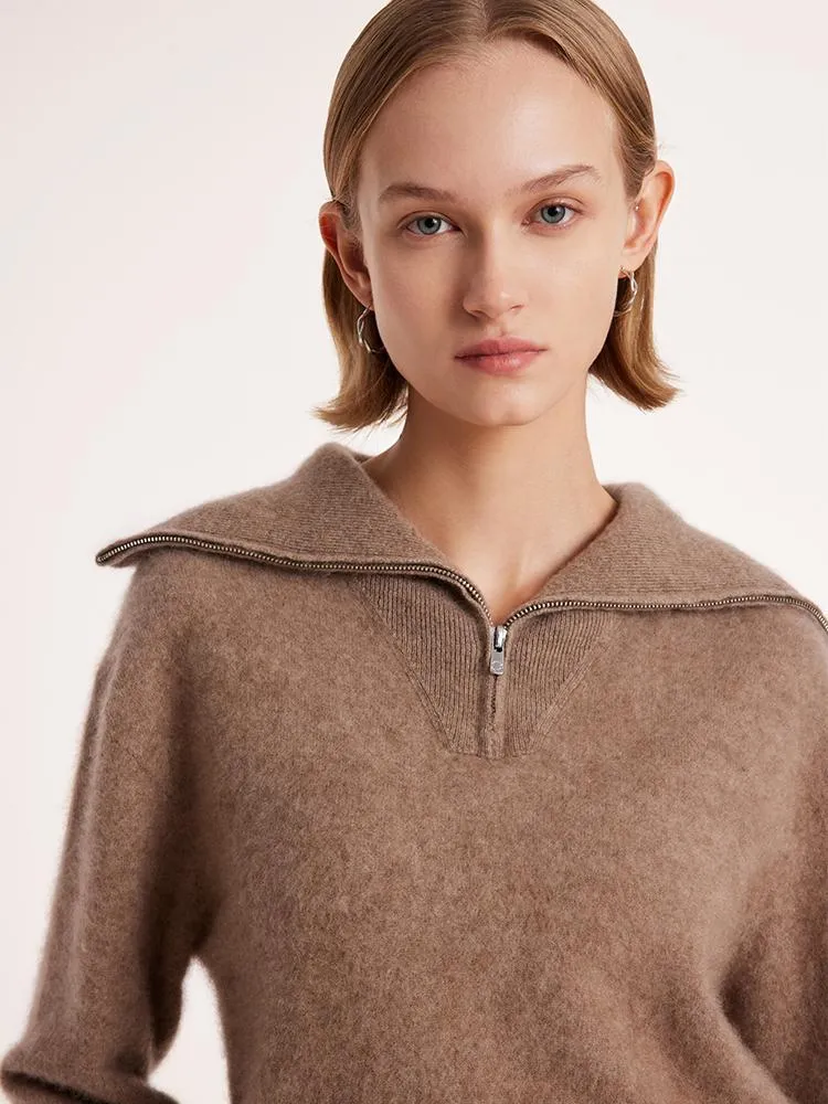 Premium Zippered Lapel Womens Sweater in Pure Cashmere