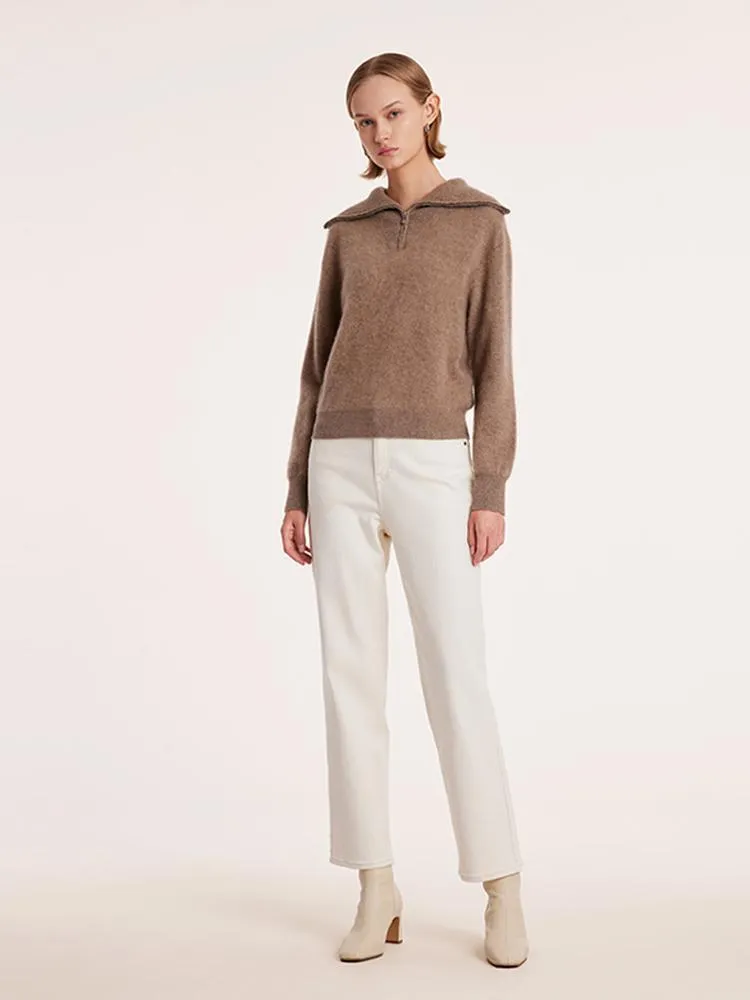 Premium Zippered Lapel Womens Sweater in Pure Cashmere