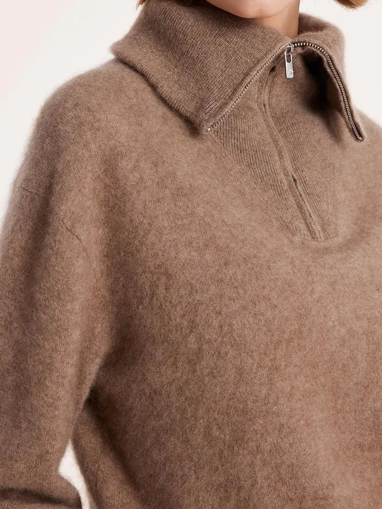 Premium Zippered Lapel Womens Sweater in Pure Cashmere