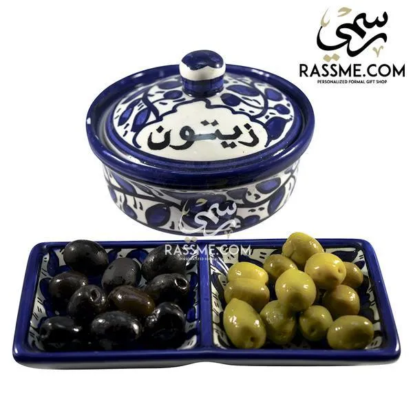 Rassme - Handmade High Quality Palestinian Floral Ceramic Olive Bowl or  divided Plate