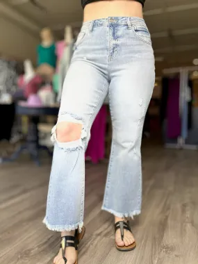 Risen Distressed Crop Flare Jeans