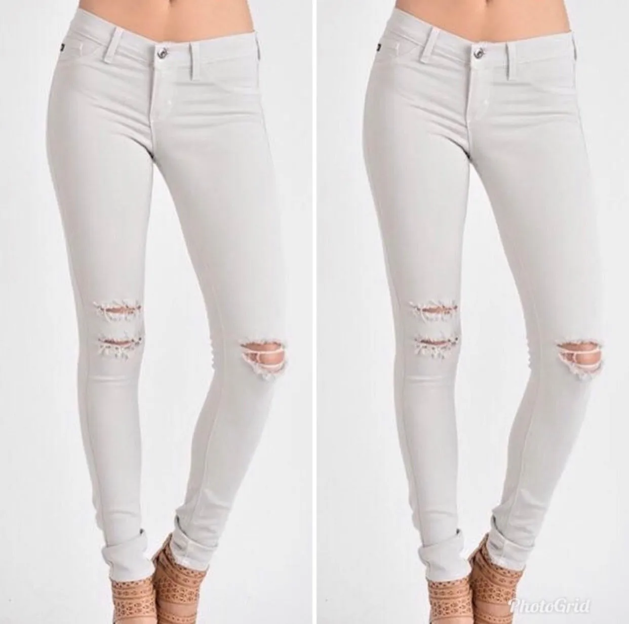 Distressed Denim Stone-Colored Jeggings