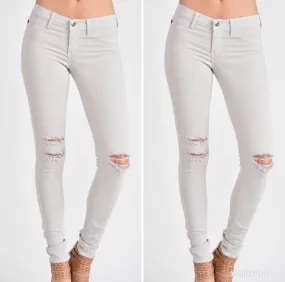 Distressed Denim Stone-Colored Jeggings