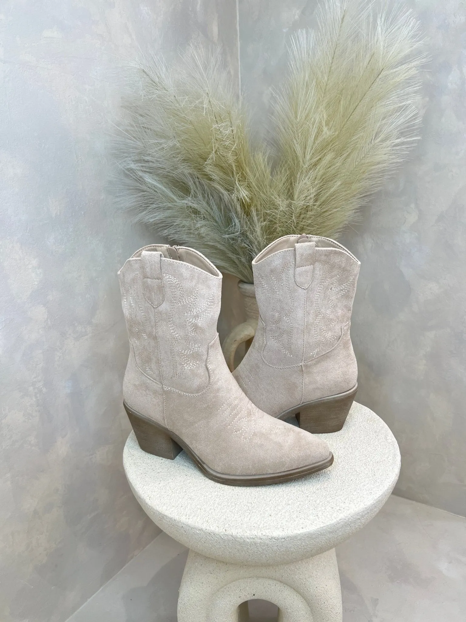 Suede Effect Ankle Cowboy Boots