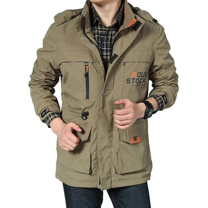 Waterproof Breathable Long Hooded Stand Collar Men's Jacket