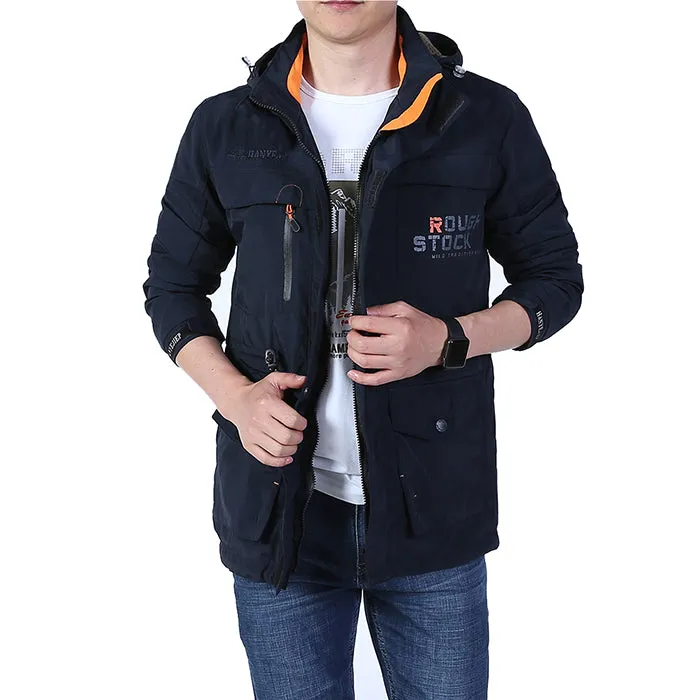 Waterproof Breathable Long Hooded Stand Collar Men's Jacket