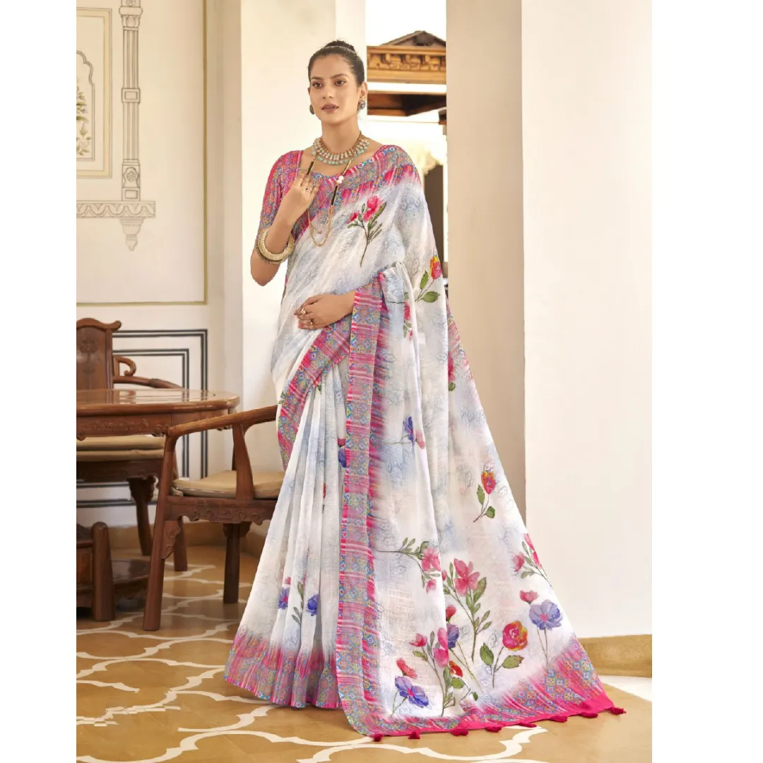 Women Fancy Party wear Linen Sarees