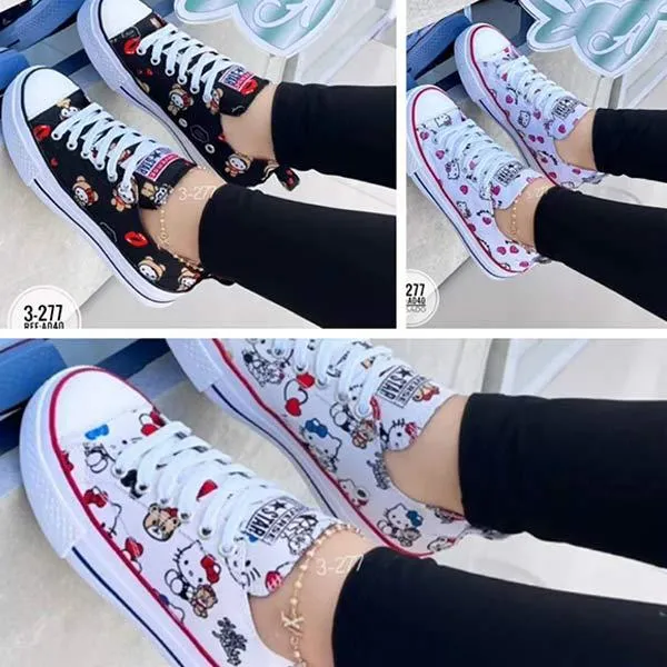 Women's Breathable Low-Cut Printed Canvas Shoes 95009128C