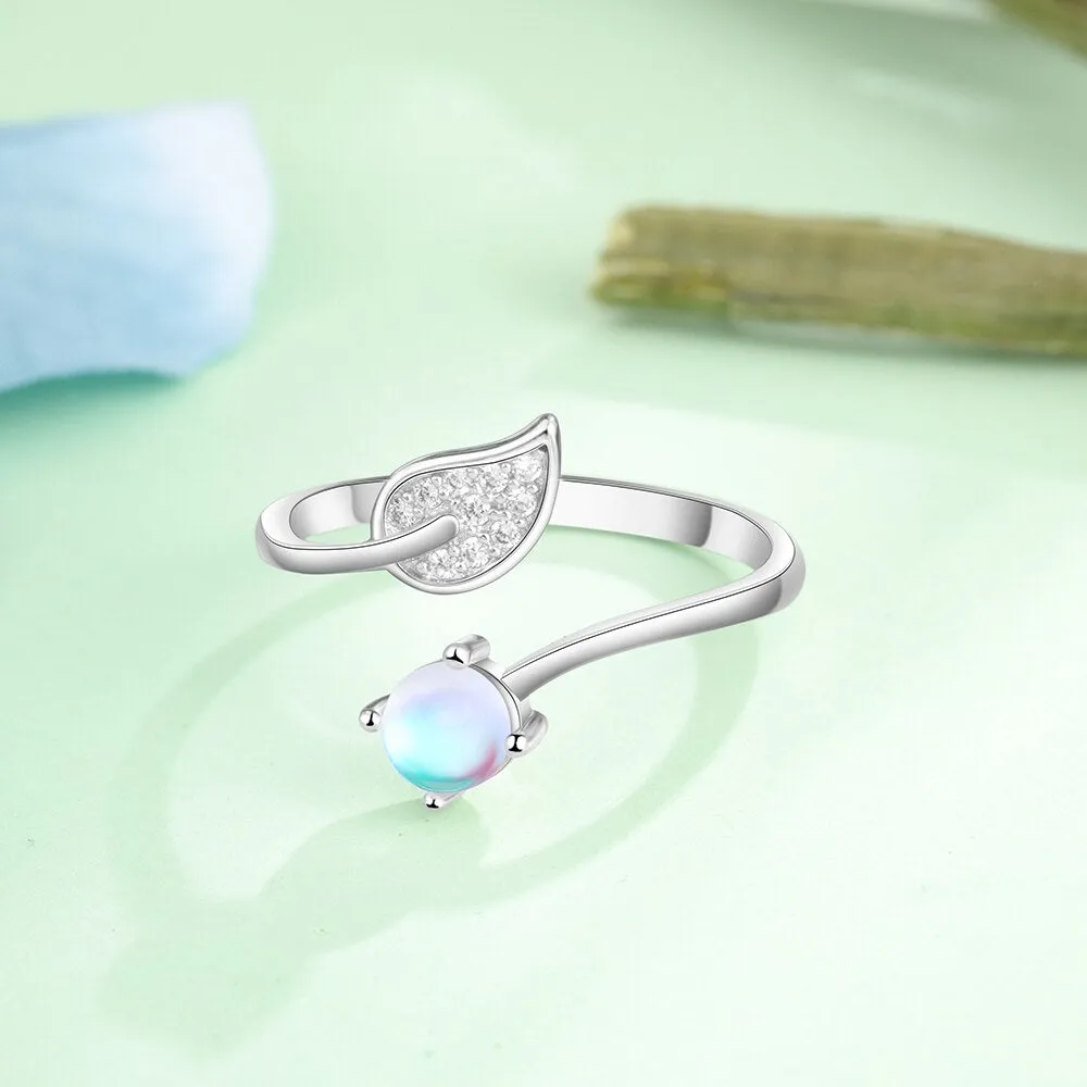 Zirconia Leaf Moonstone Resizable Ring For Women